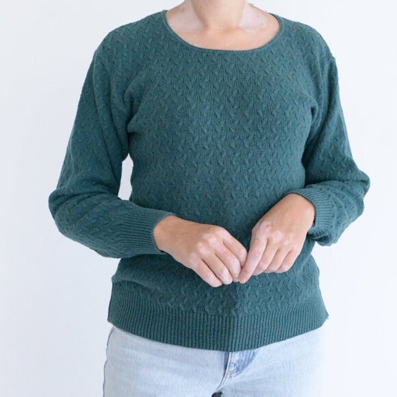 Vintage Northern Reflections Hunter Green Cable Knit Scoop Neck Sweater S - Picture 2 of 9